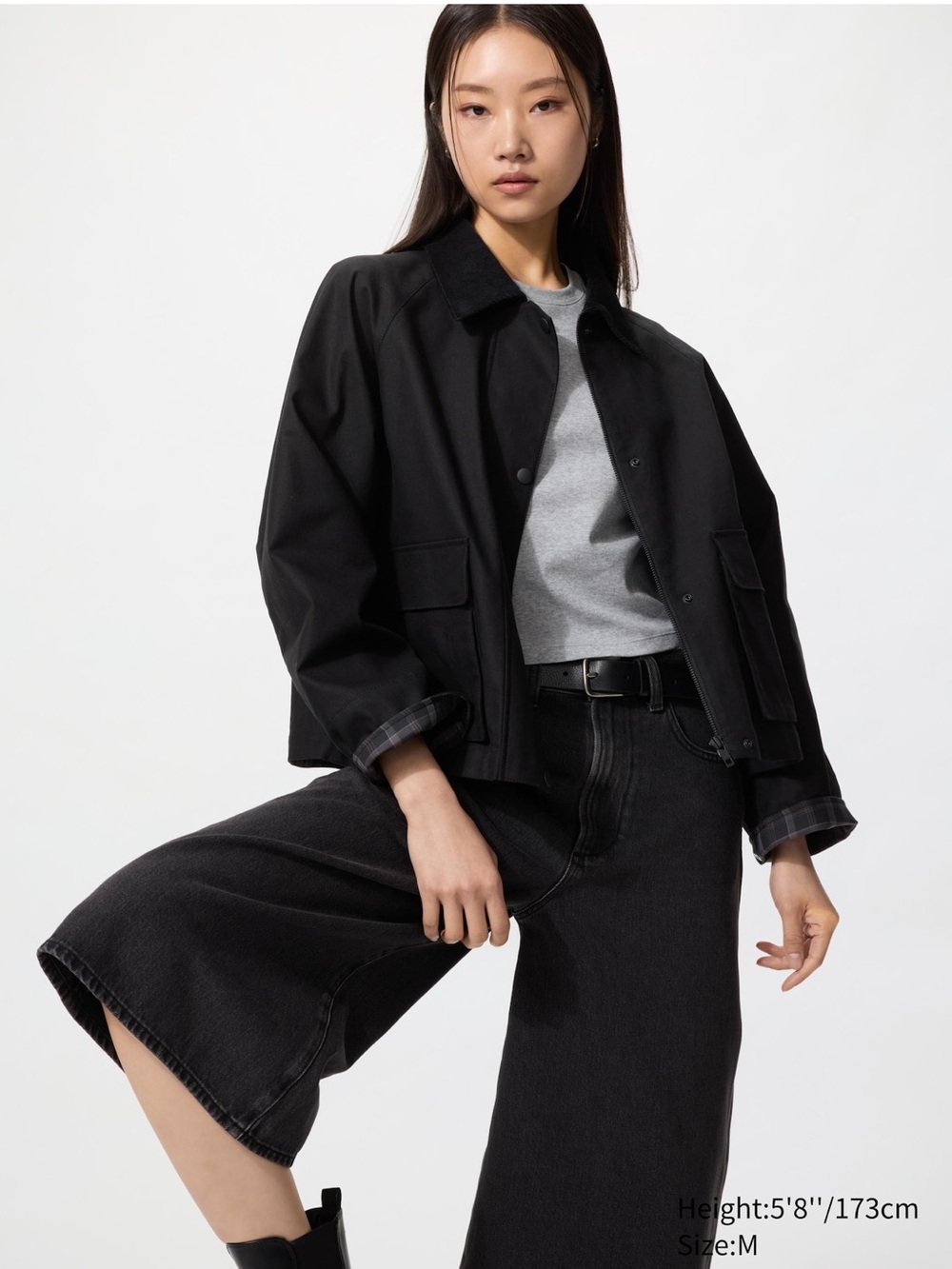 Uniqlo Black Bomber Jacket with Corduroy Collar